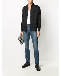 Chemise à manches longues écossaise noire Saint Laurent