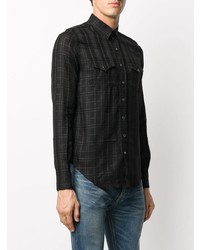 Chemise à manches longues écossaise noire Saint Laurent