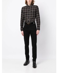 Chemise à manches longues écossaise noire Tom Ford
