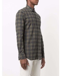 Chemise à manches longues écossaise olive Xacus