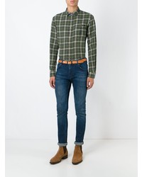 Chemise à manches longues écossaise olive Armani Jeans