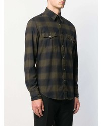 Chemise à manches longues écossaise olive Tom Ford