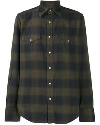 Chemise à manches longues écossaise olive Tom Ford