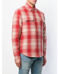 Chemise à manches longues écossaise rouge et blanc John Elliott