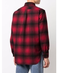 Chemise à manches longues écossaise rouge et noir Saint Laurent