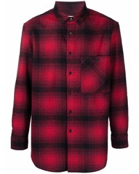 Chemise à manches longues écossaise rouge et noir Saint Laurent
