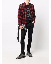 Chemise à manches longues écossaise rouge et noir Amiri