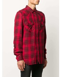 Chemise à manches longues écossaise rouge et noir Diesel