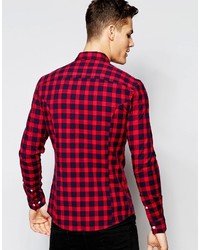 Chemise à manches longues écossaise rouge Asos