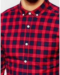 Chemise à manches longues écossaise rouge Asos