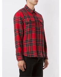 Chemise à manches longues écossaise rouge Saint Laurent