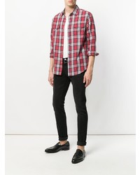 Chemise à manches longues écossaise rouge Saint Laurent