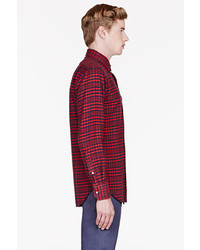 Chemise à manches longues écossaise rouge Thom Browne