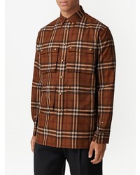 Chemise à manches longues écossaise tabac Burberry