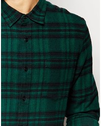 Chemise à manches longues écossaise vert foncé Asos