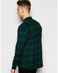 Chemise à manches longues écossaise vert foncé Asos