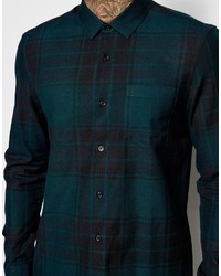 Chemise à manches longues écossaise vert foncé Asos