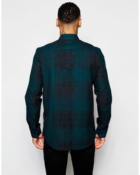 Chemise à manches longues écossaise vert foncé Asos