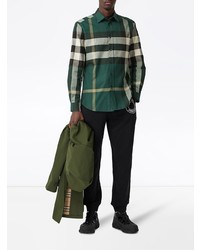 Chemise à manches longues écossaise vert foncé Burberry