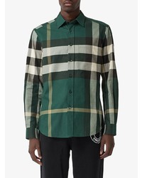 Chemise à manches longues écossaise vert foncé Burberry