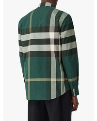 Chemise à manches longues écossaise vert foncé Burberry