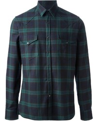 Chemise à manches longues écossaise vert foncé Lanvin