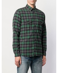 Chemise à manches longues écossaise vert foncé Saint Laurent