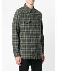 Chemise à manches longues écossaise vert foncé Saint Laurent