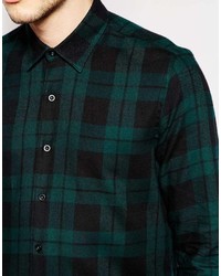 Chemise à manches longues écossaise vert foncé Peter Werth