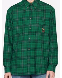 Chemise à manches longues écossaise verte Gucci