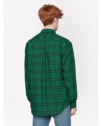 Chemise à manches longues écossaise verte Gucci