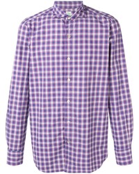 Chemise à manches longues écossaise violette Finamore 1925 Napoli
