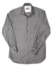 Chemise à manches longues en chambray à rayures verticales grise