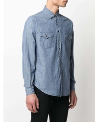 Chemise à manches longues en chambray bleu clair Saint Laurent