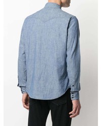Chemise à manches longues en chambray bleu clair Saint Laurent