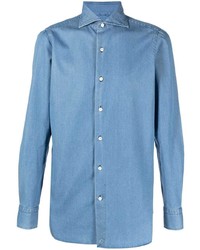 Chemise à manches longues en chambray bleu clair Finamore 1925 Napoli