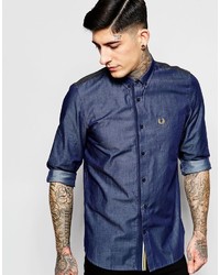 Chemise à manches longues en chambray bleu marine Fred Perry