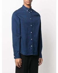 Chemise à manches longues en chambray bleu marine Filippa K