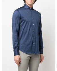 Chemise à manches longues en chambray bleu marine Canali