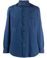 Chemise à manches longues en chambray bleu marine Mazzarelli