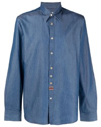 Chemise à manches longues en chambray bleu marine Paul Smith