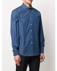 Chemise à manches longues en chambray bleu marine Brunello Cucinelli