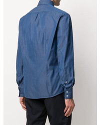 Chemise à manches longues en chambray bleu marine Brunello Cucinelli