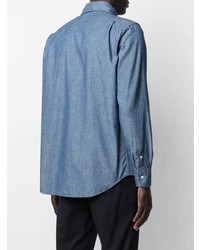 Chemise à manches longues en chambray bleue Thom Browne