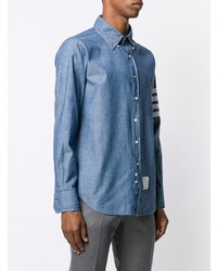 Chemise à manches longues en chambray bleue Thom Browne