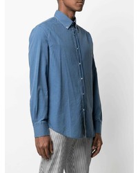 Chemise à manches longues en chambray bleue Brunello Cucinelli