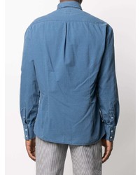 Chemise à manches longues en chambray bleue Brunello Cucinelli