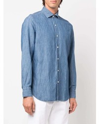 Chemise à manches longues en chambray bleue Finamore 1925 Napoli