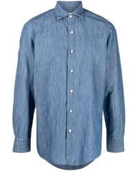 Chemise à manches longues en chambray bleue Finamore 1925 Napoli