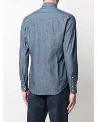 Chemise à manches longues en chambray bleue Eleventy